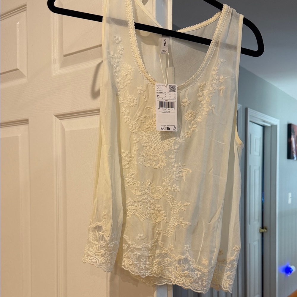 Mango Cream Floral Embroidered Blouse